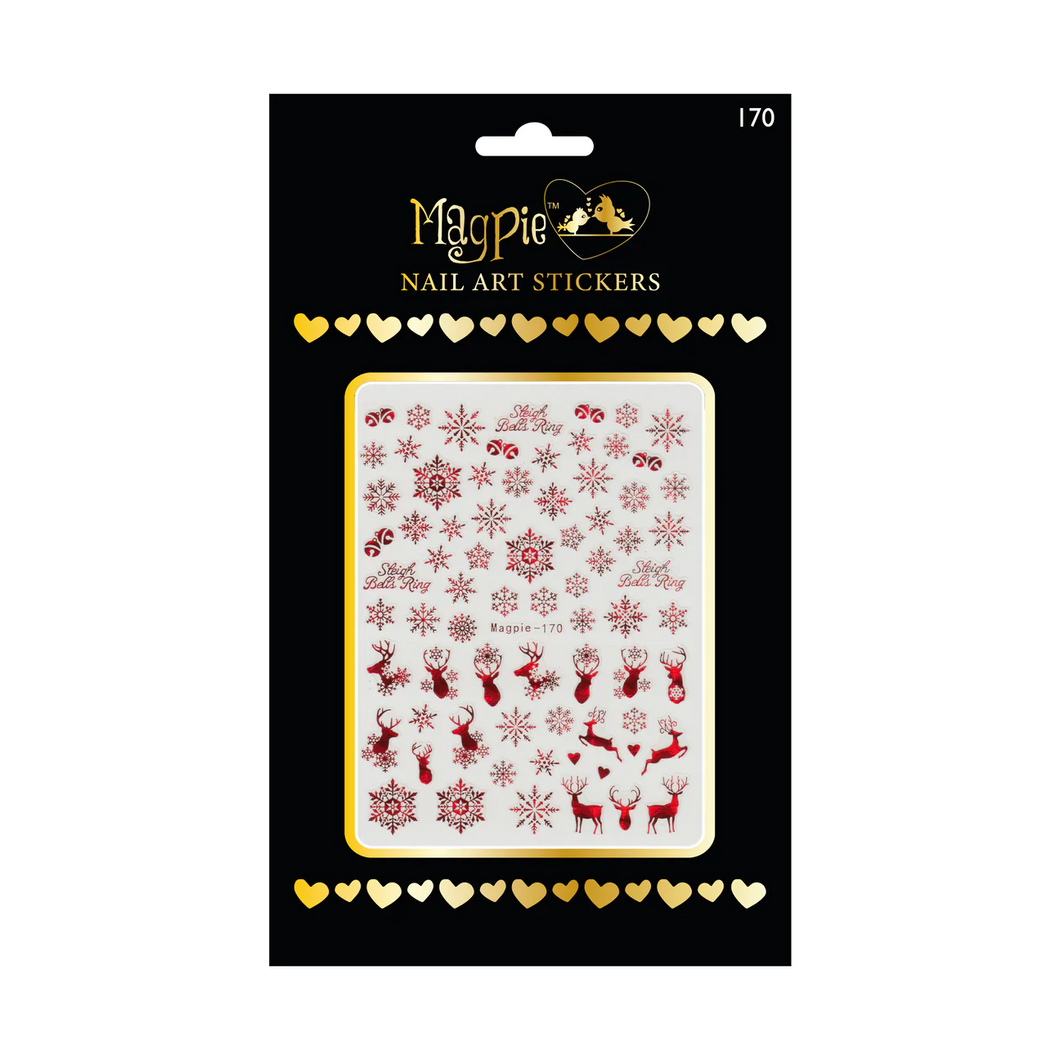 Sticker 170 - Red Christmas Reindeer, Bells & Snowflakes